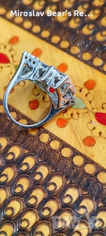 Дизайнерски фрезован със сърца , сребърен пръстен със циркони размер 17мм, снимка 2 - Пръстени - 40324348