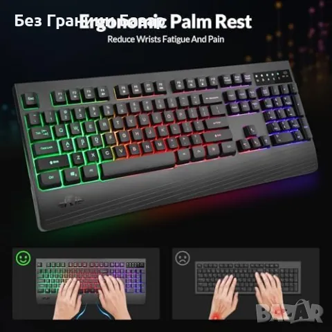 Нова Ергономична безжична клавиатура с RGB подсветка и презареждаема батерия, снимка 1 - Клавиатури и мишки - 48544190