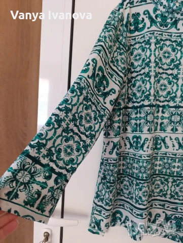 H&M блуза в бяло и зелено ХЛ, снимка 5 - Блузи с дълъг ръкав и пуловери - 51318571