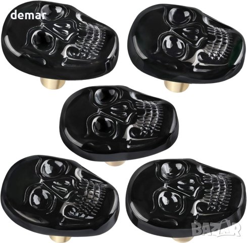 Amogeeli 2 бр. Издълбан череп от черен обсидиан, декоративни дръжки за шкафове, мебели, снимка 4 - Други стоки за дома - 42281045