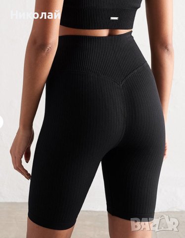 Aimin Black Ribbed Seamless Biker Shorts, снимка 9 - Клинове - 44500489