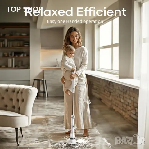 Diivoo Електрическа безжична почистваща четка за домашна употреба, 6 сменяеми глави, 2 скорости, снимка 2 - Мопове, кофи, четки и метли - 49627305