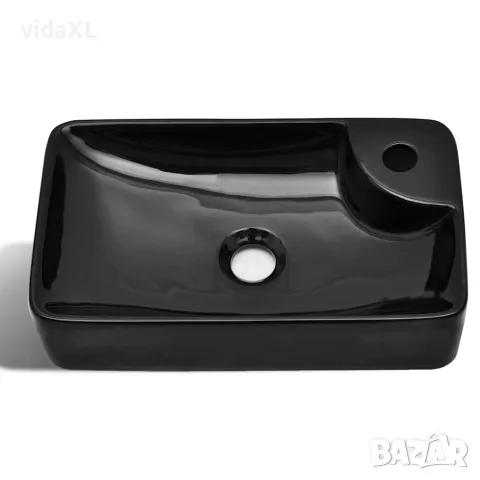 vidaXL Керамична мивка за баня с отвор за смесител, черна, снимка 3 - Мивки - 56146062