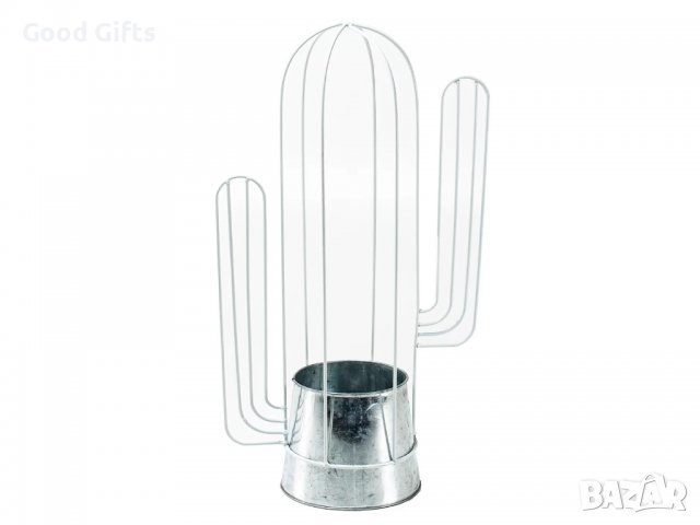 Метална кашпа за декорация Cactus Сив&Бял