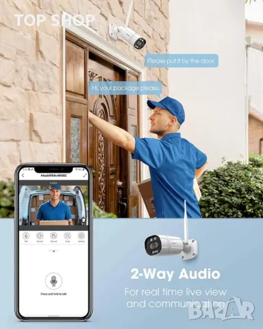Външна охранителна камера Homeviz, 2K WiFi,нощно виждане, двупосочно аудио,IP66 водоустойчив, снимка 3 - Камери - 48504763
