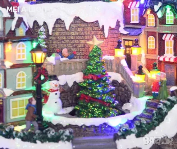 Празнична коледна сцена с LED осветление – Ръчно изработена декорация, снимка 3 - Декорация за дома - 52590026