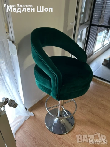 Бар СТОЛ 1БР тъмнозелени/кадифе, снимка 3 - Столове - 53258121