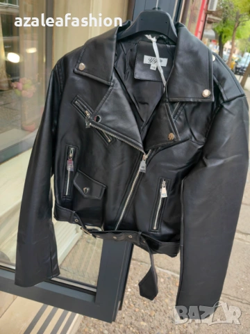 Дамско кожено яке - черно