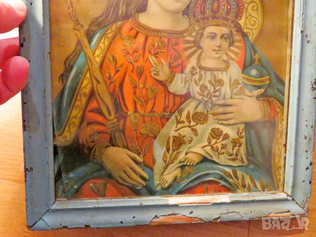 Старинна икона Света Богородица с Младенеца, Богородица Дева Мария 19 век - за здраве и благополучие, снимка 5 - Икони - 39120554
