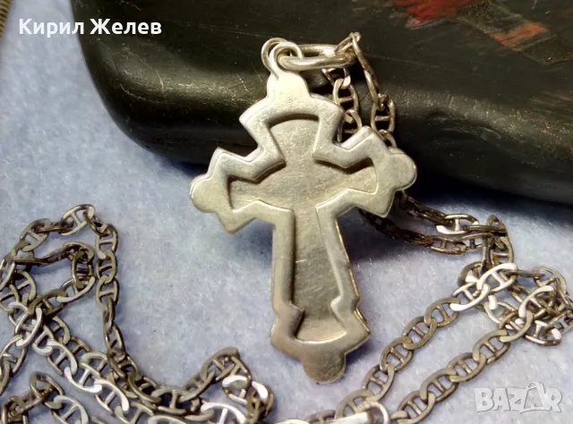 СТИЛЕН ДВОЕН СРЕБЪРЕН КРЪСТ със СРЕБЪРНА ВЕРИЖКА - СРЕБРО 925 ITALY МАЙСТОРСКА АРТ ИЗРАБОТКА 50133, снимка 2 - Колиета, медальони, синджири - 49327994