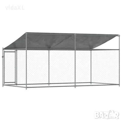 vidaXL Кучешка клетка с покрив и врата сив 4x2x2 м поцинкована стомана, снимка 6 - За кучета - 56146783