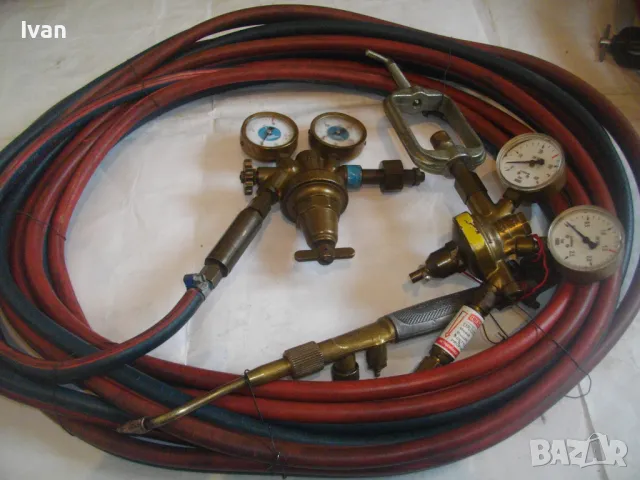 ШВЕЙЦАРСКИ ОКСИЖЕН ОКСИЖЕННА АЦЕТИЛЕНОВА ГОРЕЛКА GLOOR Made in SWITZERLAND С МАРКУЧИ 10м и ВЕНТИЛИ, снимка 3 - Други инструменти - 48090081