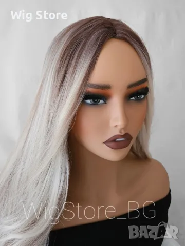 Пепеляво руса перука без бретон, снимка 3 - Аксесоари за коса - 47740624