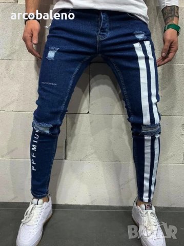 Мъжки модни протрити прилепнали дънки, 2цвята , снимка 6 - Дънки - 44407093