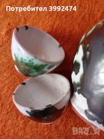 Калени кана и 2 чашки,ретро,рисувани, снимка 4 - Антикварни и старинни предмети - 44286939