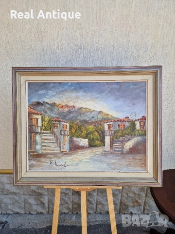 Прекрасна голяма антикварна авторска майсторска картина масло върху платно 