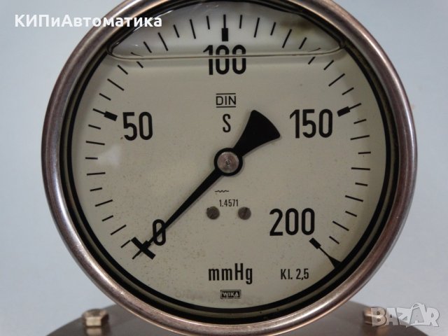 Манометър мембранен WIKA Ф 100, 0-200 mmHg, снимка 2 - Резервни части за машини - 34452663