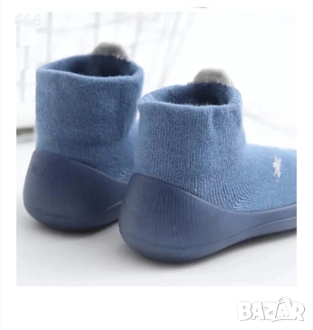 Бебешки чорапи, неплъзгащи се, еластични, сини, памук 14.5 см, снимка 3 - Други - 54132313