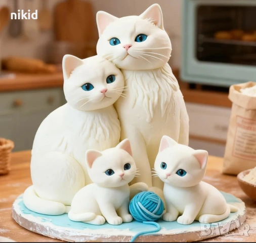 Семейство котки котета котенца коте силиконов молд форма фондан шоколад гипс декор украса, снимка 2 - Форми - 53136451