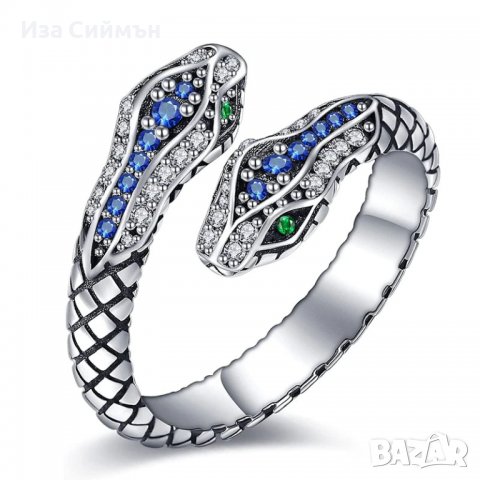 Пръстен змия със смарагди и сапфири, снимка 3 - Пръстени - 37565650