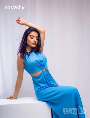 Синя елегантна дамска рокля 