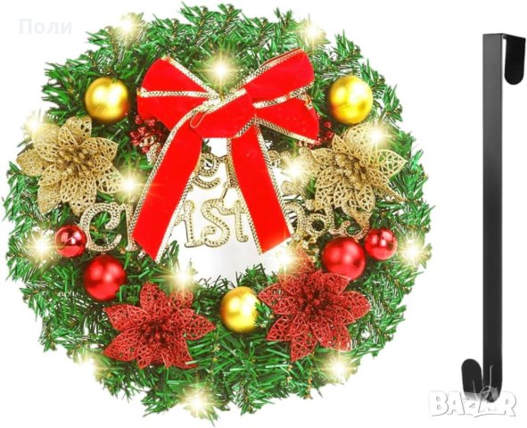 Коледен венец Mеrry Christmas с панделка, снимка 1 - Декорация за дома - 42910787