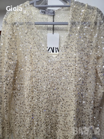 ZARA елегантна рокля с пайети – нова, снимка 3 - Рокли - 52592122