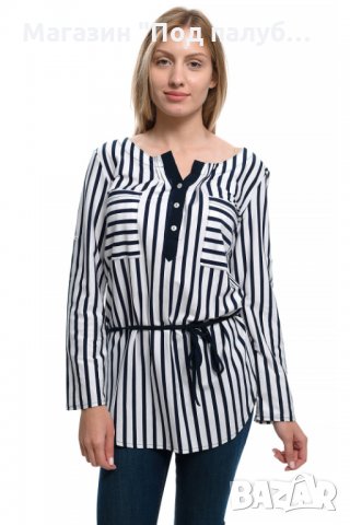 Нова дамска моряшка риза тип туника на тъмносиньо и бяло райе, снимка 6 - Ризи - 28296062