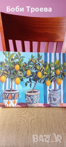 Винтидж Лимоново Дърво на Платно- Рамкирана Принт, Модерен Класически Арт Деко Стил