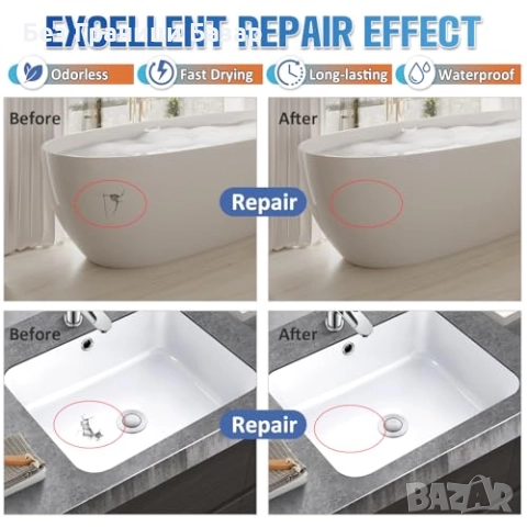 Нов Ремонтен комплект за баня — поправка на пукнатини и отчупвания, снимка 3 - Други стоки за дома - 51938012