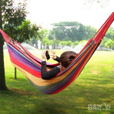 ХАМАК 200X100 СМ. РАЗНОЦВЕТЕН ПАМУК, МАКСИМАЛНО ТЕГЛО 120КГ, снимка 4 - Градински мебели, декорация  - 36775999