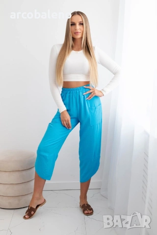 Дамски панталон с широк крачол и джобове, 2цвята , снимка 3 - Панталони - 46503173