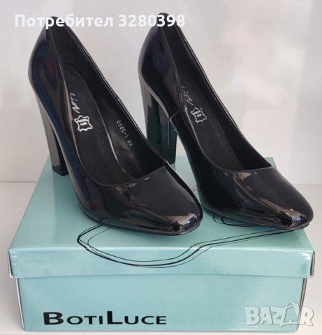 Елегантни дамски обувки на висок квадратен ток от лак, снимка 2 - Дамски обувки на ток - 44446646