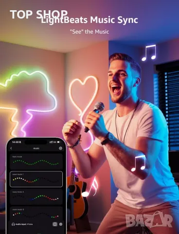 Lepro N1 неонова LED лента, синхронизация с музика, управление с глас, 3 м, снимка 5 - Лед осветление - 49340649