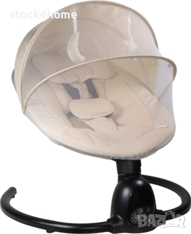 Електрически шезлонг за бебета, регулируеми ъгли, Bluetooth музика, бежов, до 10 кг, снимка 5 - Детски шезлонги - 52243930