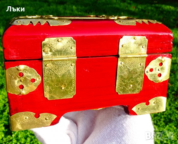Луксозна кутия за бижута с нефрит и месингов обков. , снимка 5 - Антикварни и старинни предмети - 30563569