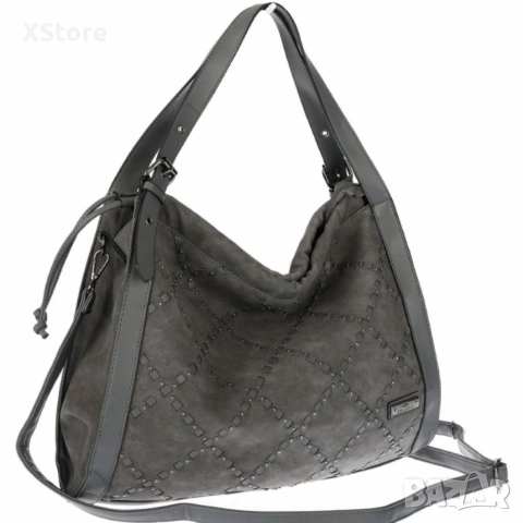 Велурена дамска чанта с декоративни ленти и метални капси – елегантен бохо дизайн, снимка 14 - Чанти - 52571971