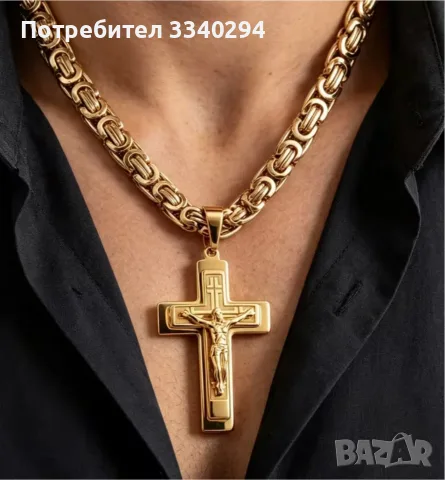Масивен мъжки ланец с кръст от неръждаема стомана