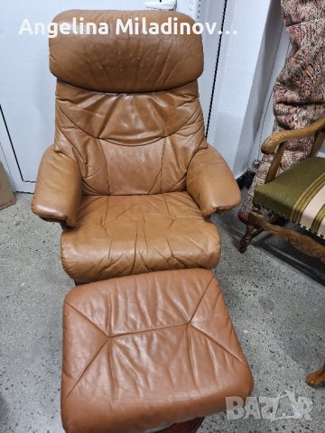 фотьойл, кресло от естествена кожа със зони за релакс и отоманка , снимка 1 - Дивани и мека мебел - 44476031