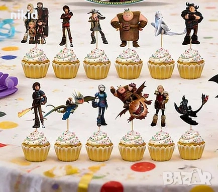 Как да си дресираш дракон How to Train your Dragon 15 бр картонени топери топер с клечки за мъфини , снимка 2 - Други - 54197351