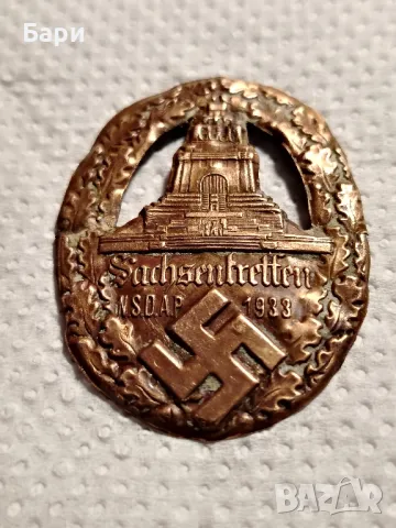 Стара немска значка от втората световна война Sahsentreffen NSDAR 1933, снимка 2 - Колекции - 50104800