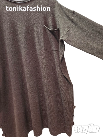 Блузон - туника в кафяво , снимка 2 - Туники - 52290549