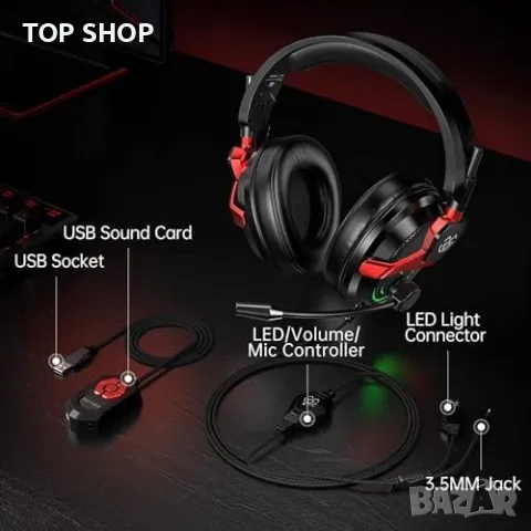 Tatybo Слушалки за PC/PS5/Xbox, RGB, Ултра-Ясен Микрофон, снимка 9 - Слушалки и портативни колонки - 49444332