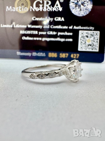 Сребърен пръстен с мойсанит (Диамант) 1 карат, снимка 5 - Пръстени - 54062575