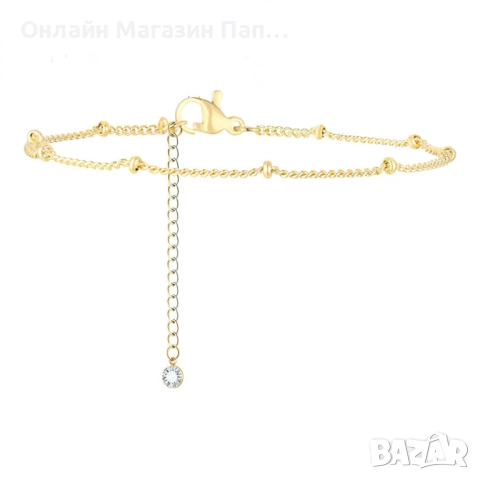 Тънка дамска гривна – Неръждаема стомана с 18K позлата, регулируема верижка 16–21см