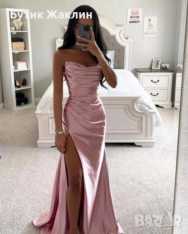 Дамска елегантна, сатенена рокля 