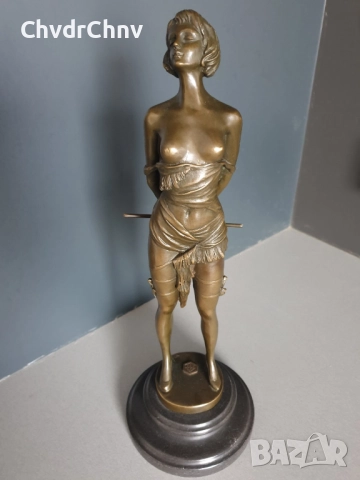 36см-4кг Bruno Zach статуетка/еротика/австрийска бронзова скулптура/фигура на гола жена с камшик