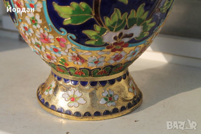 Китайска ваза месинг с емайл , снимка 4 - Колекции - 39699486