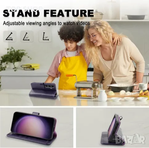 Калъф MONASAY Wallet за Samsung Galaxy S24 5G 6,2 инча, лилав, снимка 4 - Калъфи, кейсове - 49500202