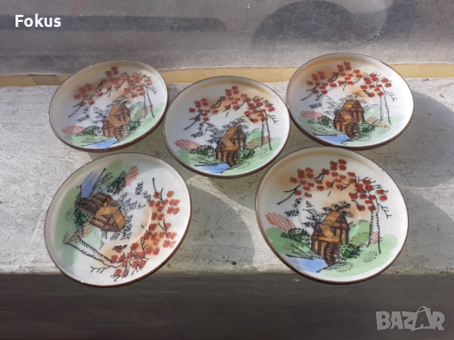 Чинийки порцелан Kutani Япония - 5бр., снимка 2 - Антикварни и старинни предмети - 53353996